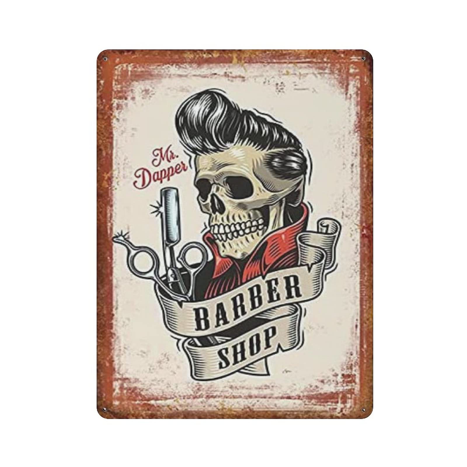 Cool Skull Barber Shop Tin Sign Metal Plaque Art Hanging Iron Painting Retro Home Kitchen Garden Garage Wall Decor 16"x12"