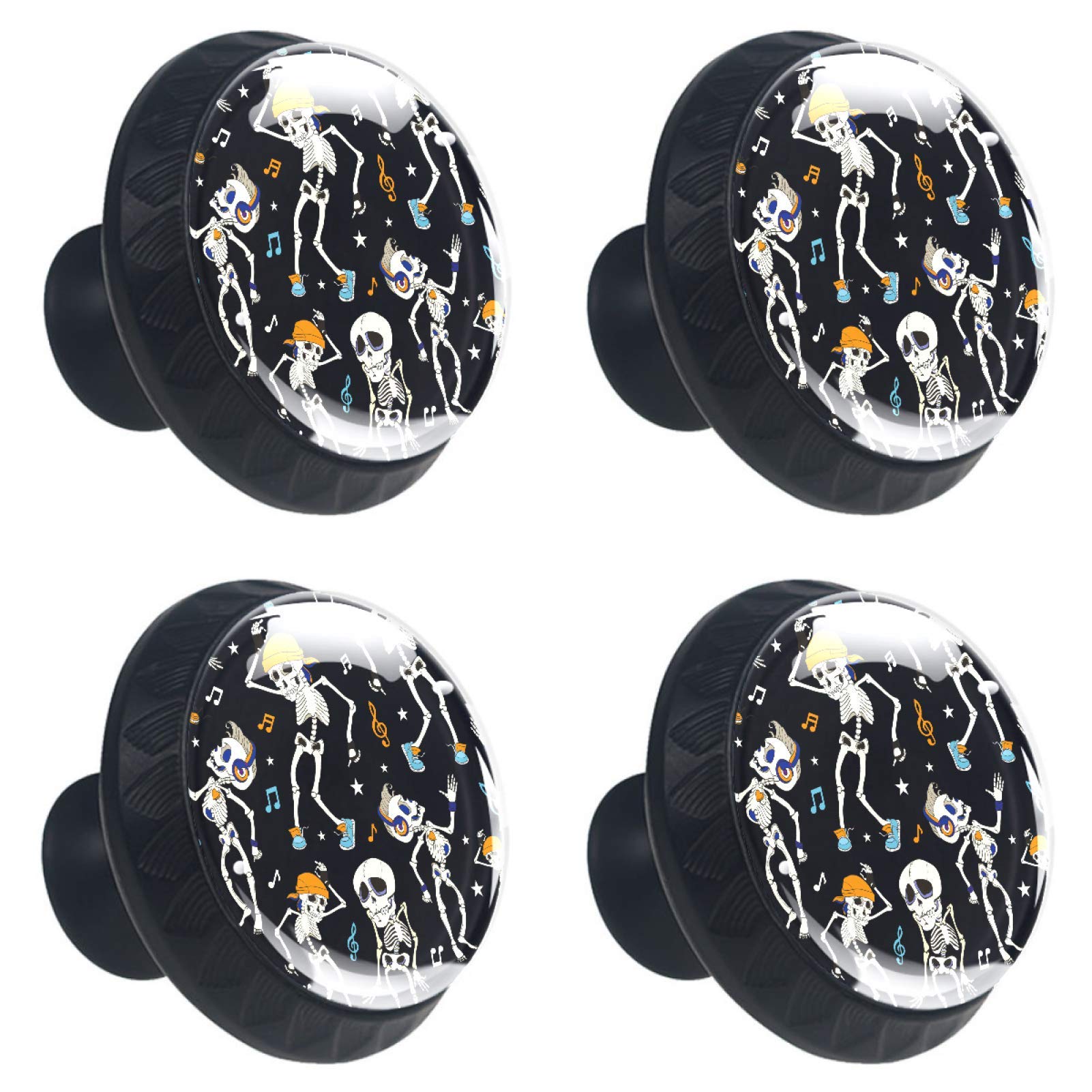 Boutons de meuble squelette Halloween en verre lot de 4 poignées tiroir cuisine 30mm