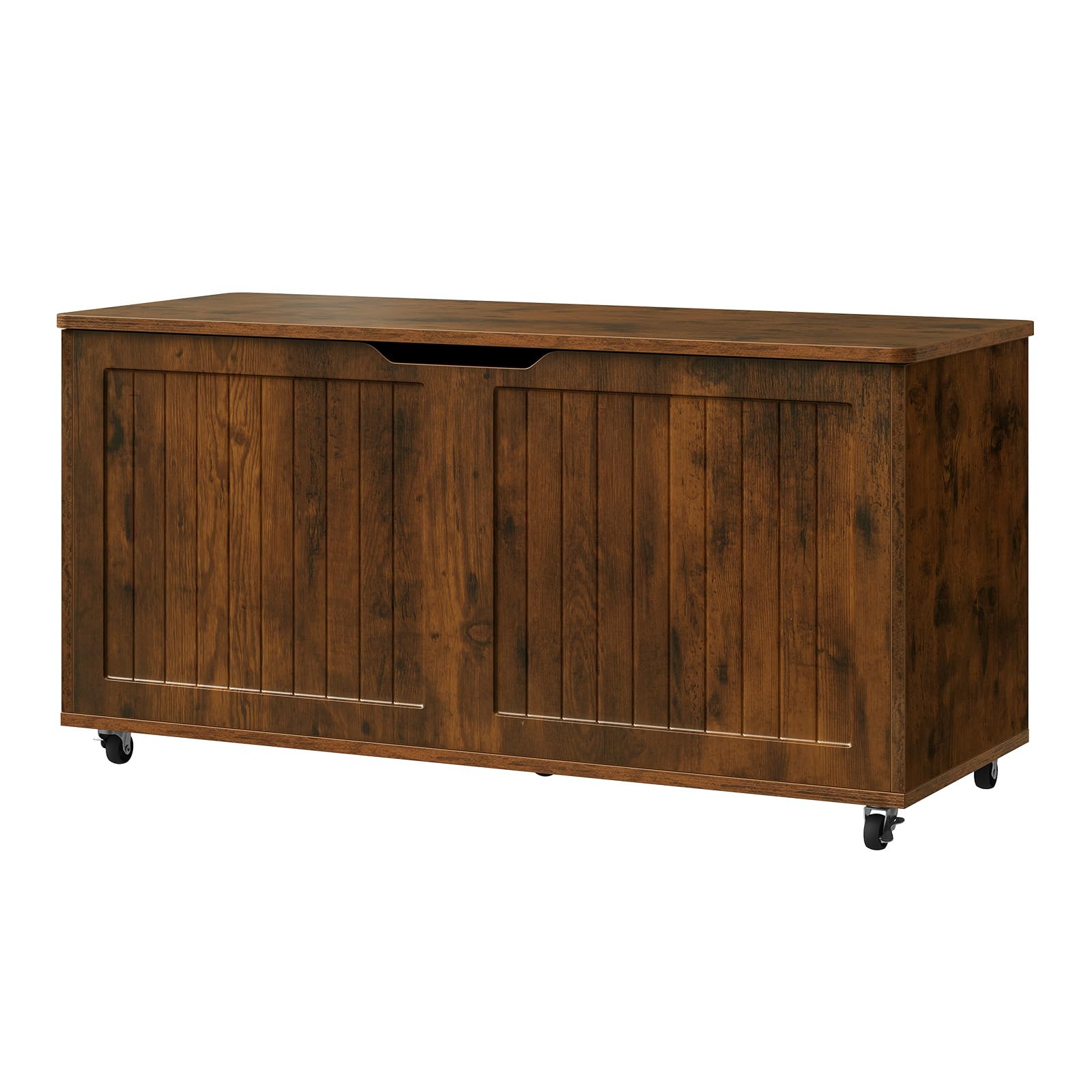 WOLTU Taburete Almacenaje con Ruedas, Baúl Puff Almacenamiento, Otomano Reposapiés Rectangular 100x40x50,5 cm, para Salón, Dormitorio y Entrada, Marrón Rústico