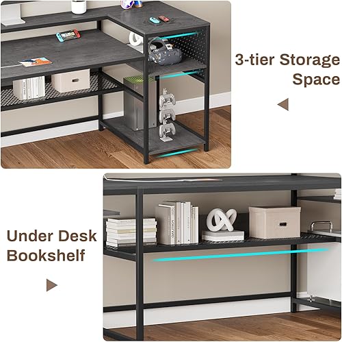 Miniatura 8 de SEDETA L Shaped Gaming Desk, Convertible 96" Home Office Desk or Corner Desk, L Shaped Desk with Power Outlets & LED Strip, Monitor Stand, Keyboard