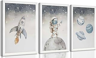 3 Pcs Space Nursery Canvas Wall Art Whimsical Outer Space Astronauts Kid...