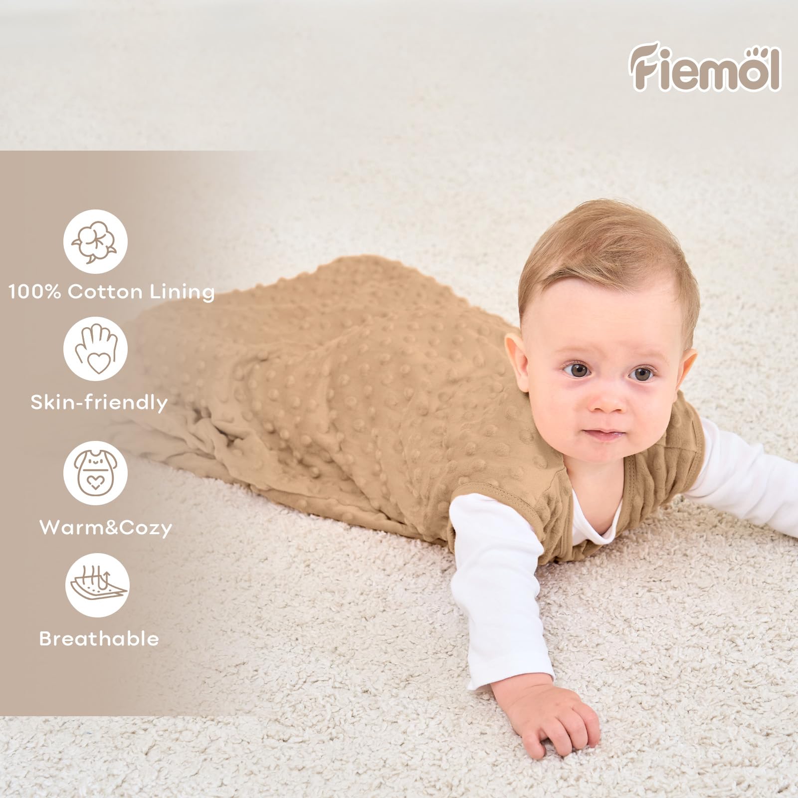 Sacco Nanna Invernale 6-12 Mesi, Neonato Sacchi Nanna 1.5 Tog Autunno con Pois di Peluche, Morbido Sacco Nanna per Bambini in Cotone, Confezione da 2 Pezzi Marrone&Caffè