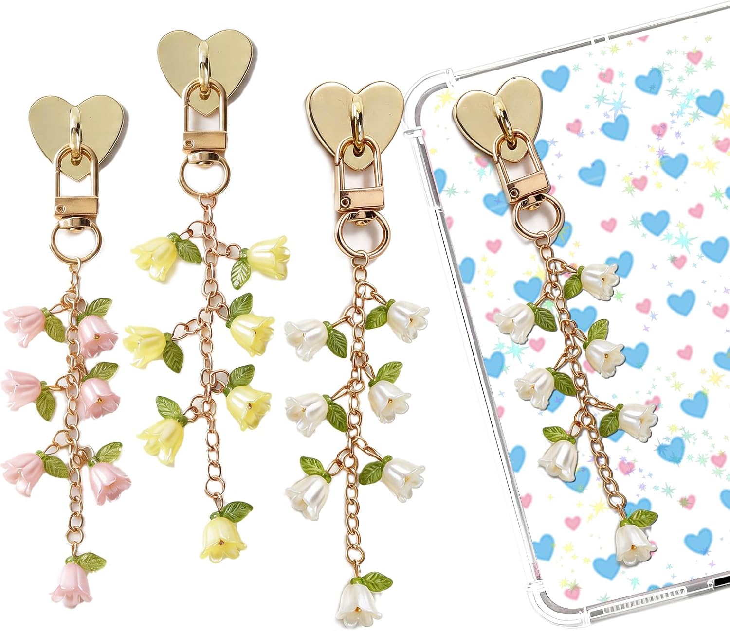 Charm Chains for Kindle - 3 Pcs Cute Accessories with Hook Compatible for E-reader/iPad/Phone Gift for Women