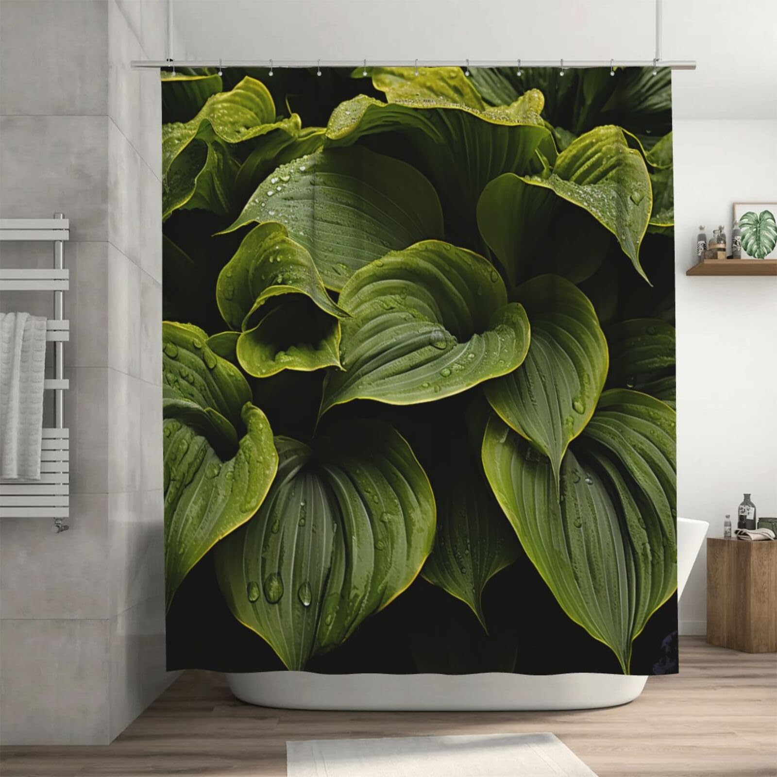 Rideau de douche imperméable motif feuilles d'hosta 183x183cm épais avec 12 crochets