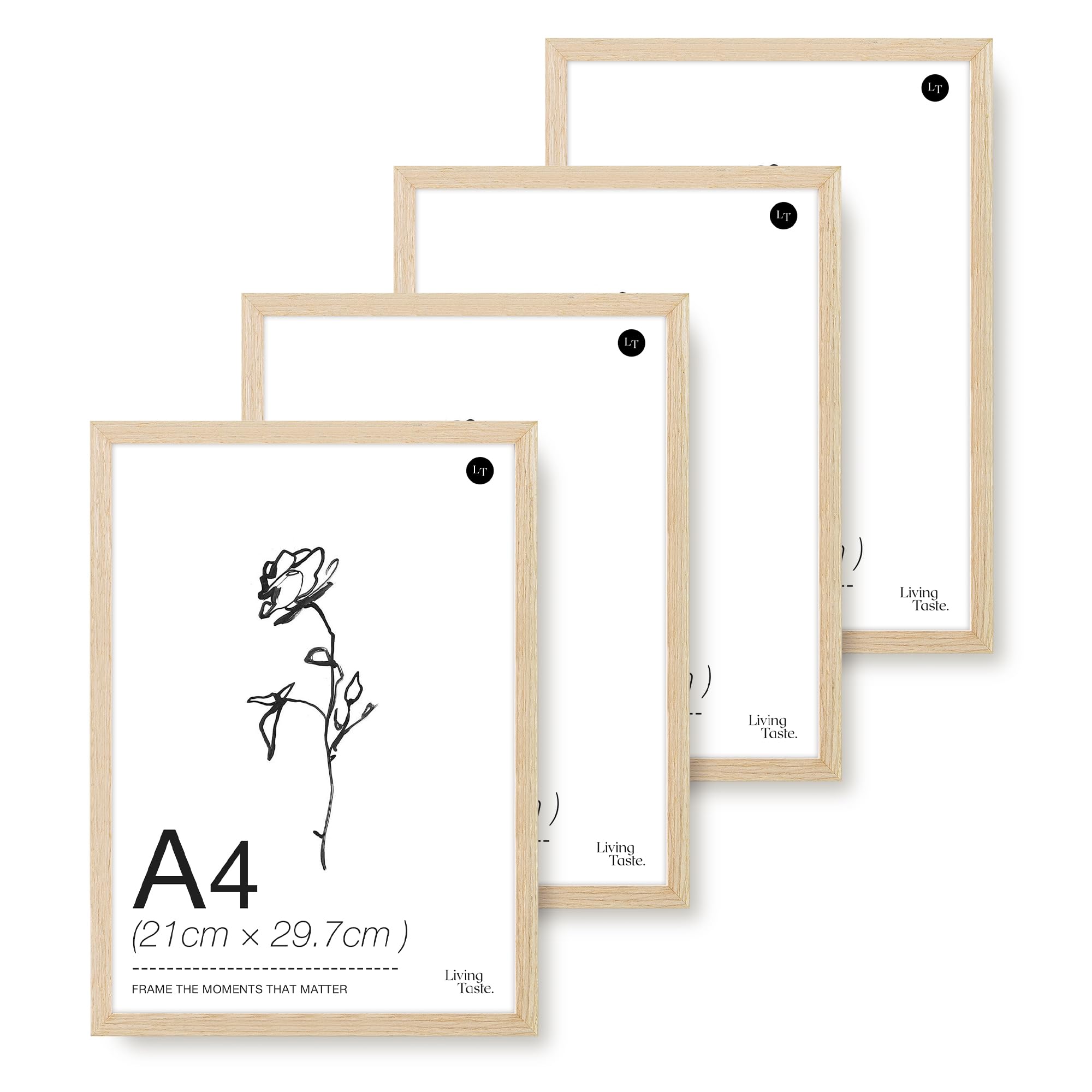 LIVINGTASTE A4 Picture Frame, 21x29.7cm Wood Photo Frame, 4 Pack Natural Oak Finish Wall Frame with Acrylic Front, Ideal for Certificates & Diplomas, Documents in Office or Home