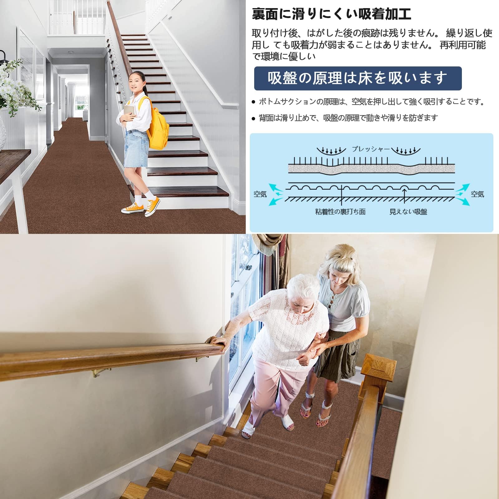 Amazon.co.jp: 廊下 カーペット 吸着 廊下敷き 40×200cm 厚さ4 mm 