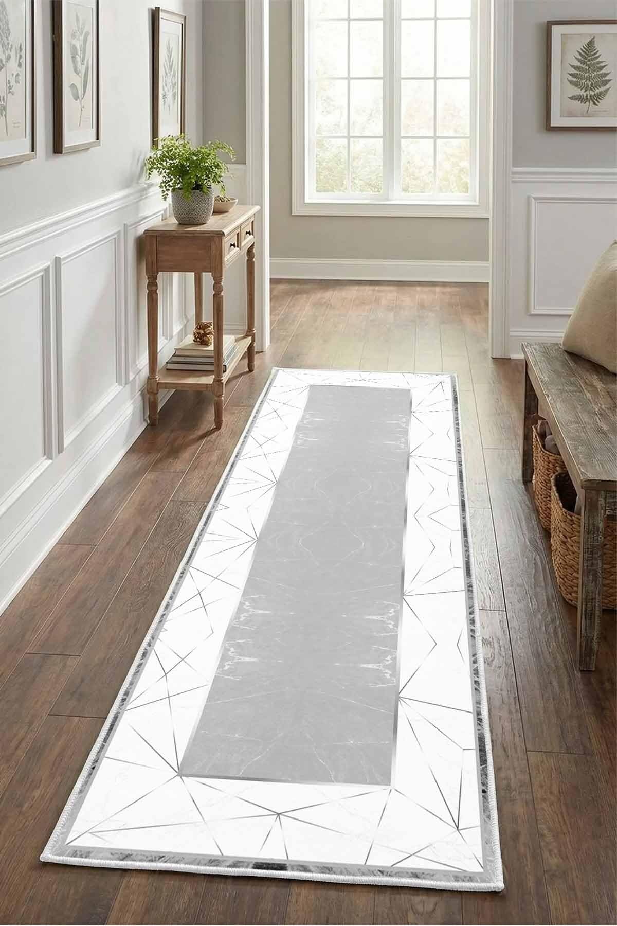 Monnhein Gri Yolluk Alvin-2 - Yıkanabilir, Kaymaz Taban, Dijital Baskılı, Leke Tutmaz, İnce Hav, Modern Koridor, Mutfak, Antre ve Salon için Dekoratif Yolluk