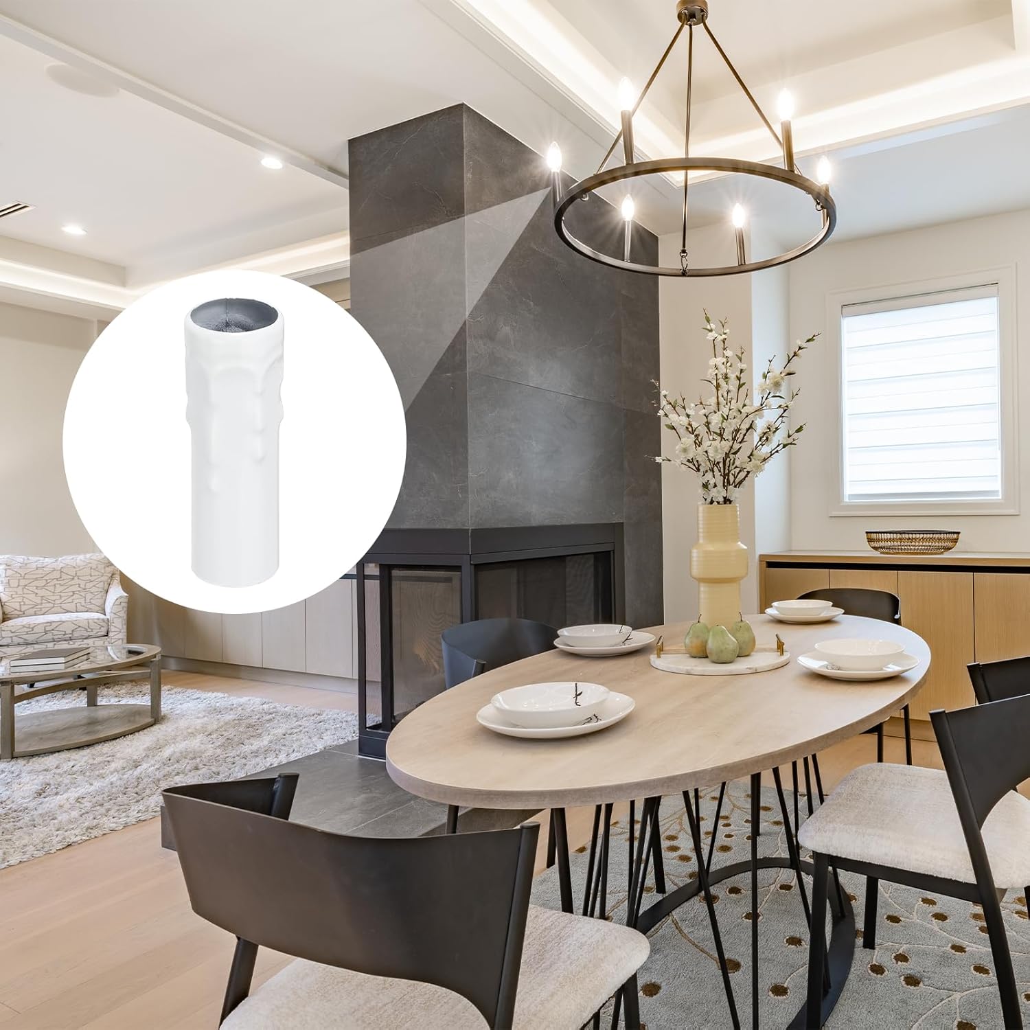 Candle Sleeves for E14 Chandeliers 3.2 Inch 6 Pcs - 24mm I.D. Metal Socket Covers with Dripping Candelabra Base, Light Bulb Accessories for Lamps DIY Lighting Fixture, White