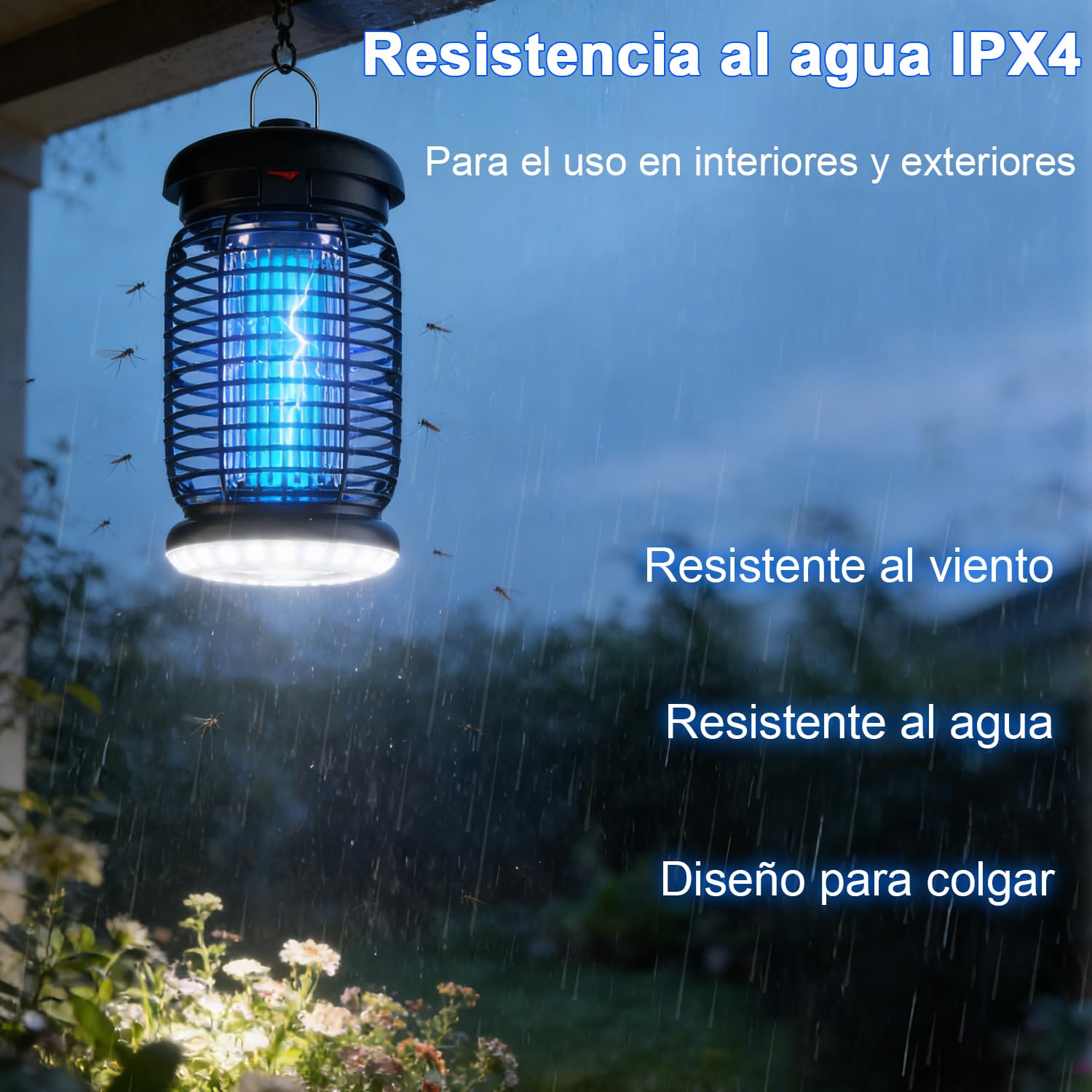 Lámpara antimosquitos con iluminación LED, Cable de 3M, 4200V 15W UV Mata Mosquitos electrico, No tóxico e Inodoro, Resistente IPX4, Atrapa eficazmente Mosquitos, Moscas y Polilla
