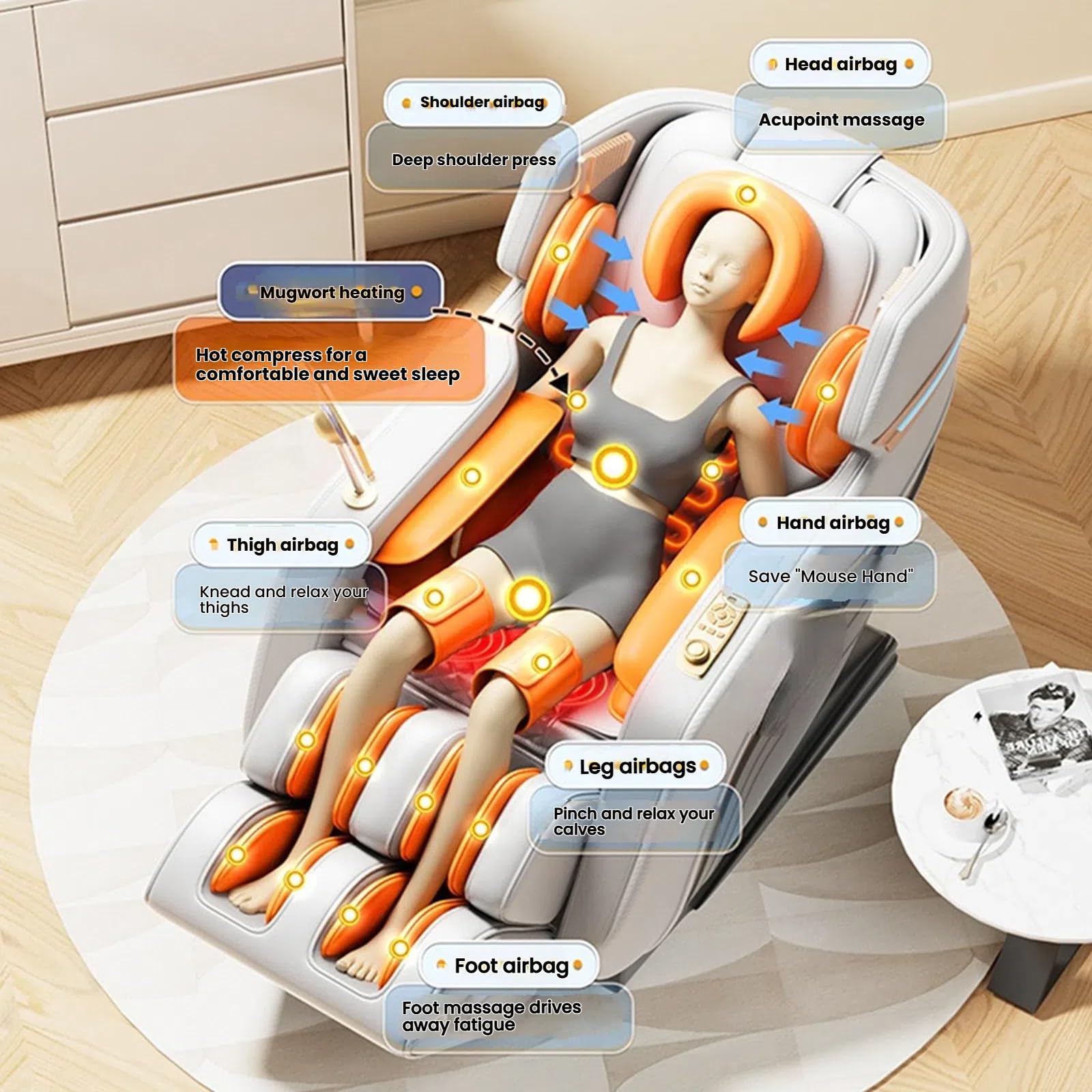 Sillón De Masaje De Gravedad Cero para Todo El Cuerpo con Reclinable Y Masaje con Calor, con Conectividad Bluetooth, Apto para Uso Doméstico Y En La Oficina.