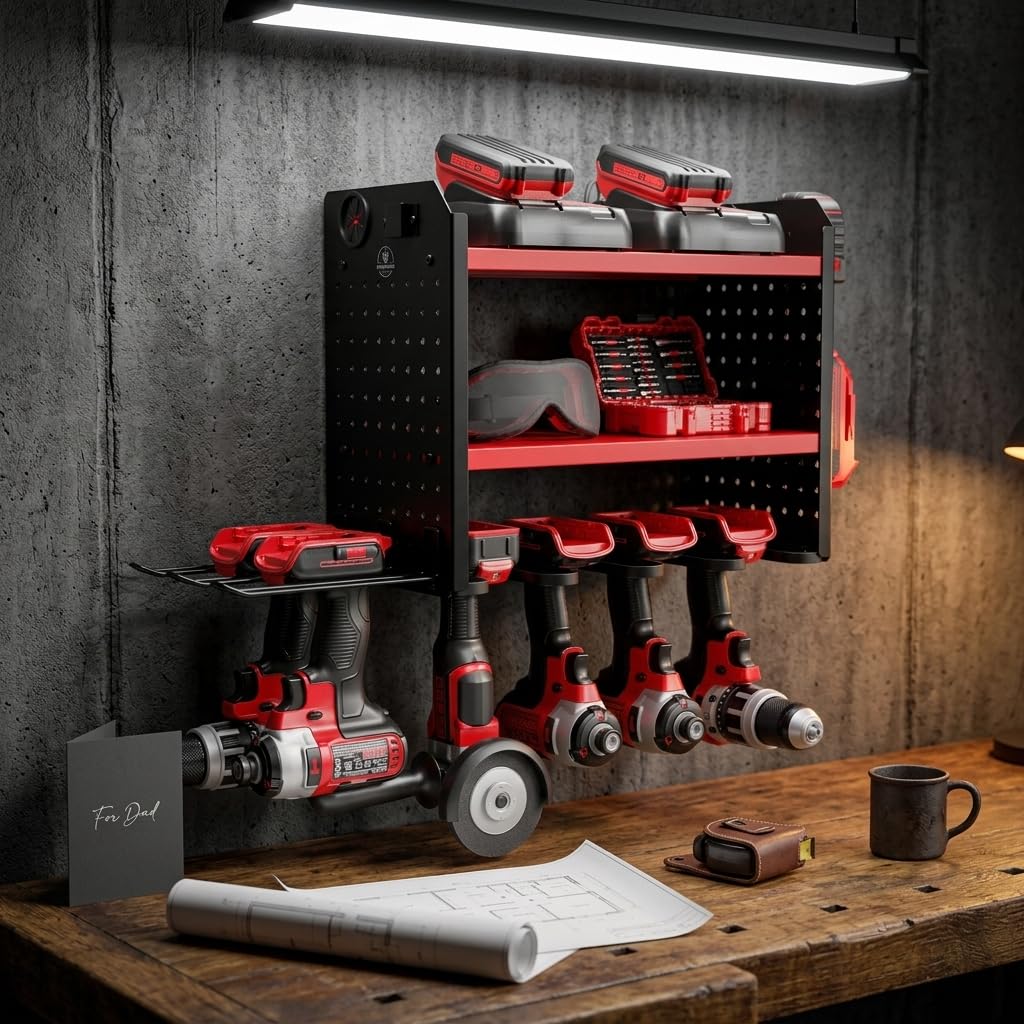 Power Tool Organizer na 6, uchwyt na wiertarkę, uchwyt ścienny, 3-poziomowy, wytrzymały, metalowy stojak do przechowywania narzędzi ręcznych, stojaki na narzędzia, uchwyt na wiertarki, 2 boki deski
