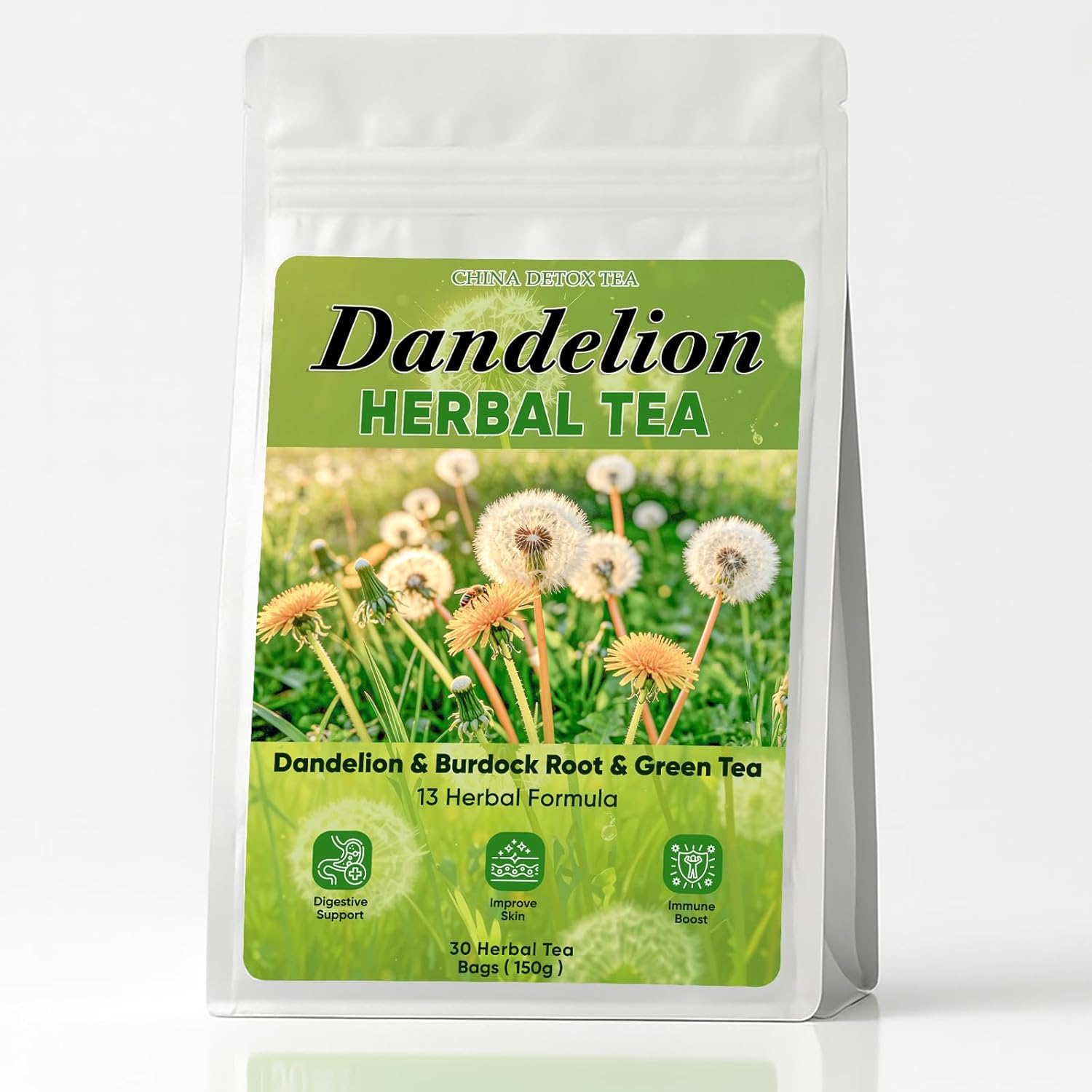 Dandelion Herbal Tea, 13 Herbal Formula Detox Tea, Burdock Root & & Greentea, Digestive Support, Improve Immune, Boost Skin, 30 Tea Bags (1)
