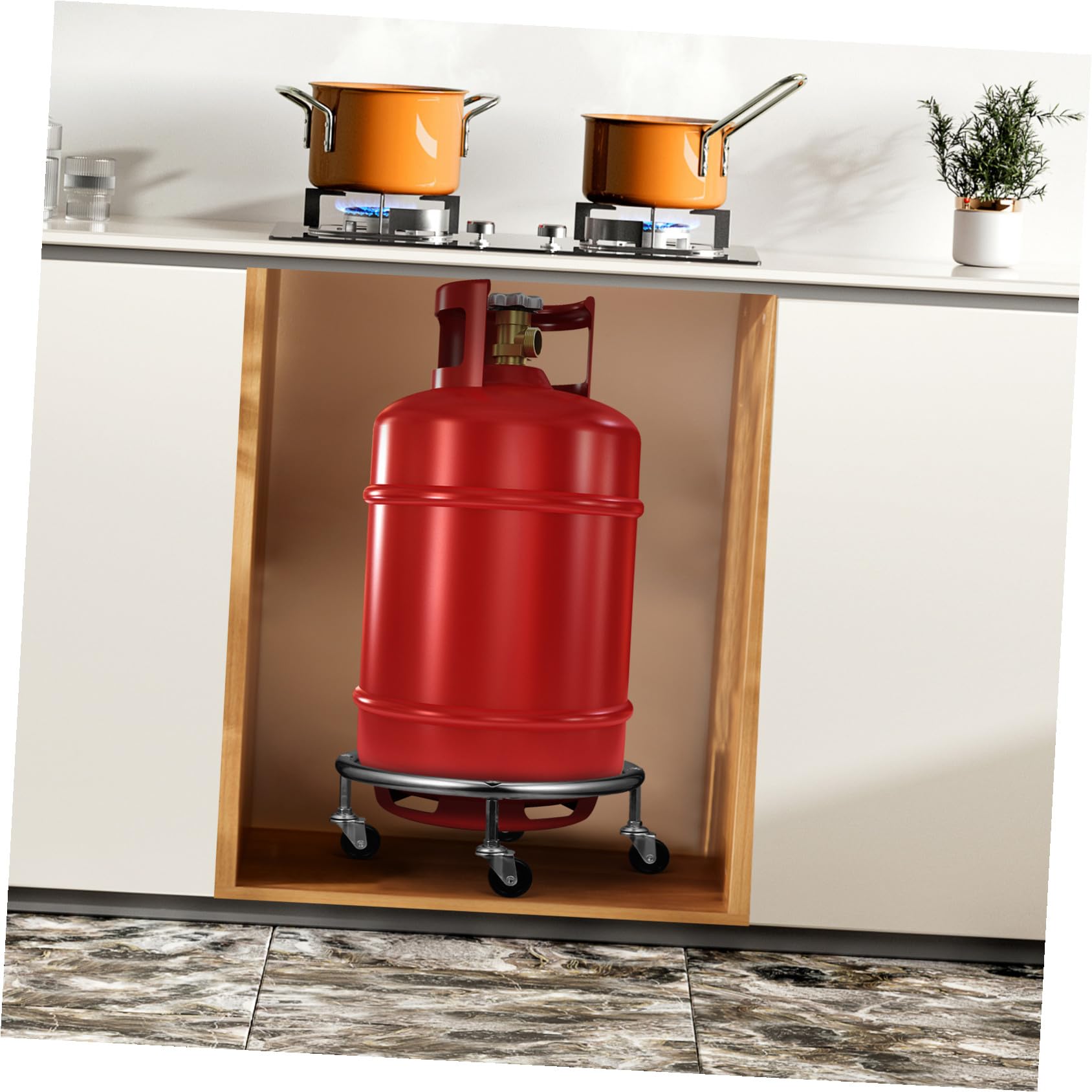 Support Mobile pour Bouteille de Gaz Acier Inoxydable avec roulettes et Frein Plateau Stable pour Cylindre Propane Facilitant Le Transport et Usage Quotidien