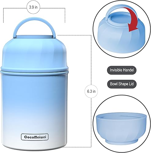 Miniatura 9 de CocoMeiwei Termo para alimentos y bebidas calientes, lonchera térmica para niños, contenedor de alimentos aislado al vacío de 17 onzas con cuchara y