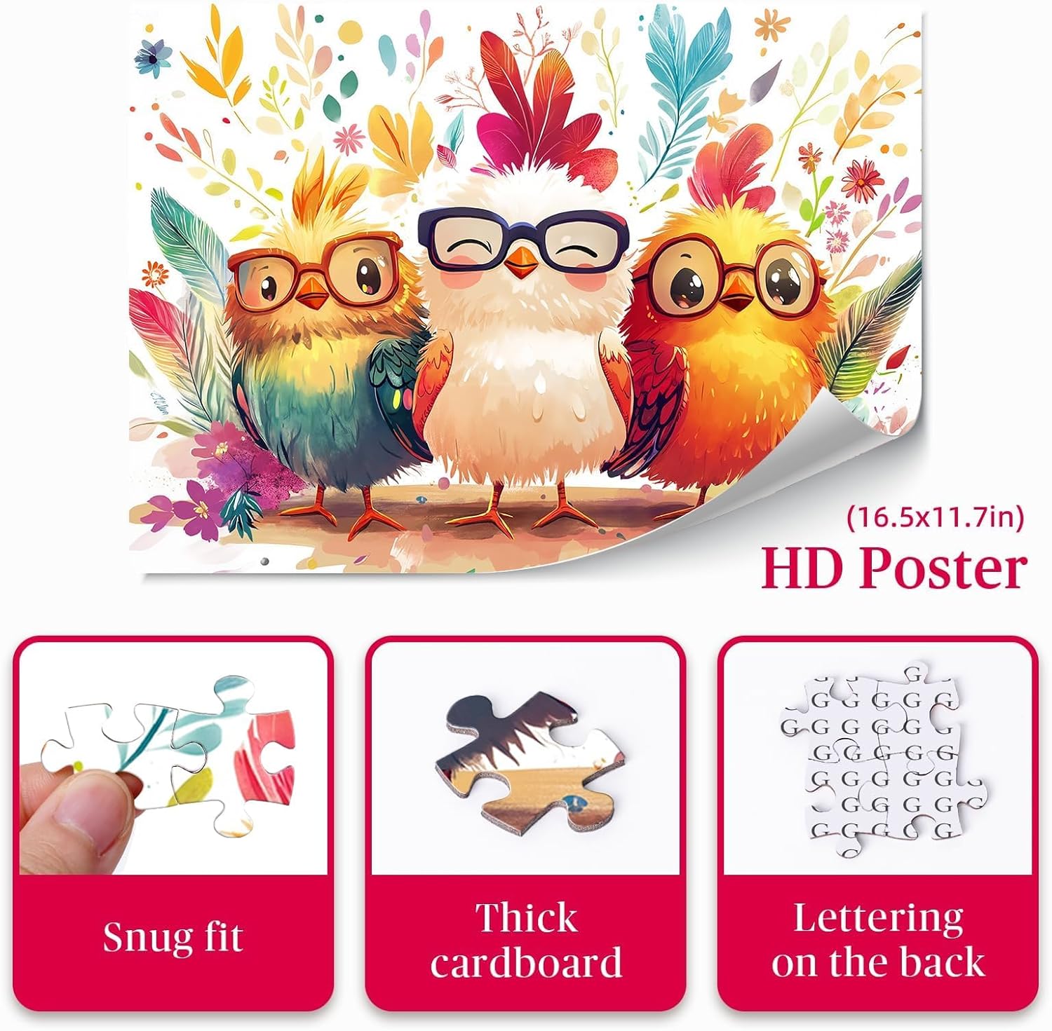 ‌Artipuz 1000 Piece Jigsaw Puzzle for Adults - Colorful Funny Chicken, 27.6" x 19.7" – Stress Relief & Cognitive Challenge, Ideal Mindfulness Gift for Family Game Night, Artistic Wall Decor