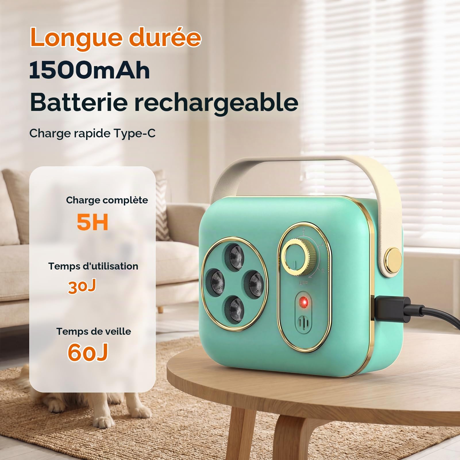 Appareil anti-aboiement pour chien, 5 modes, portable, à ultrasons, avec double fréquence, anti-aboiement efficace à longue portée pour le dressage en intérieur et en extérieur