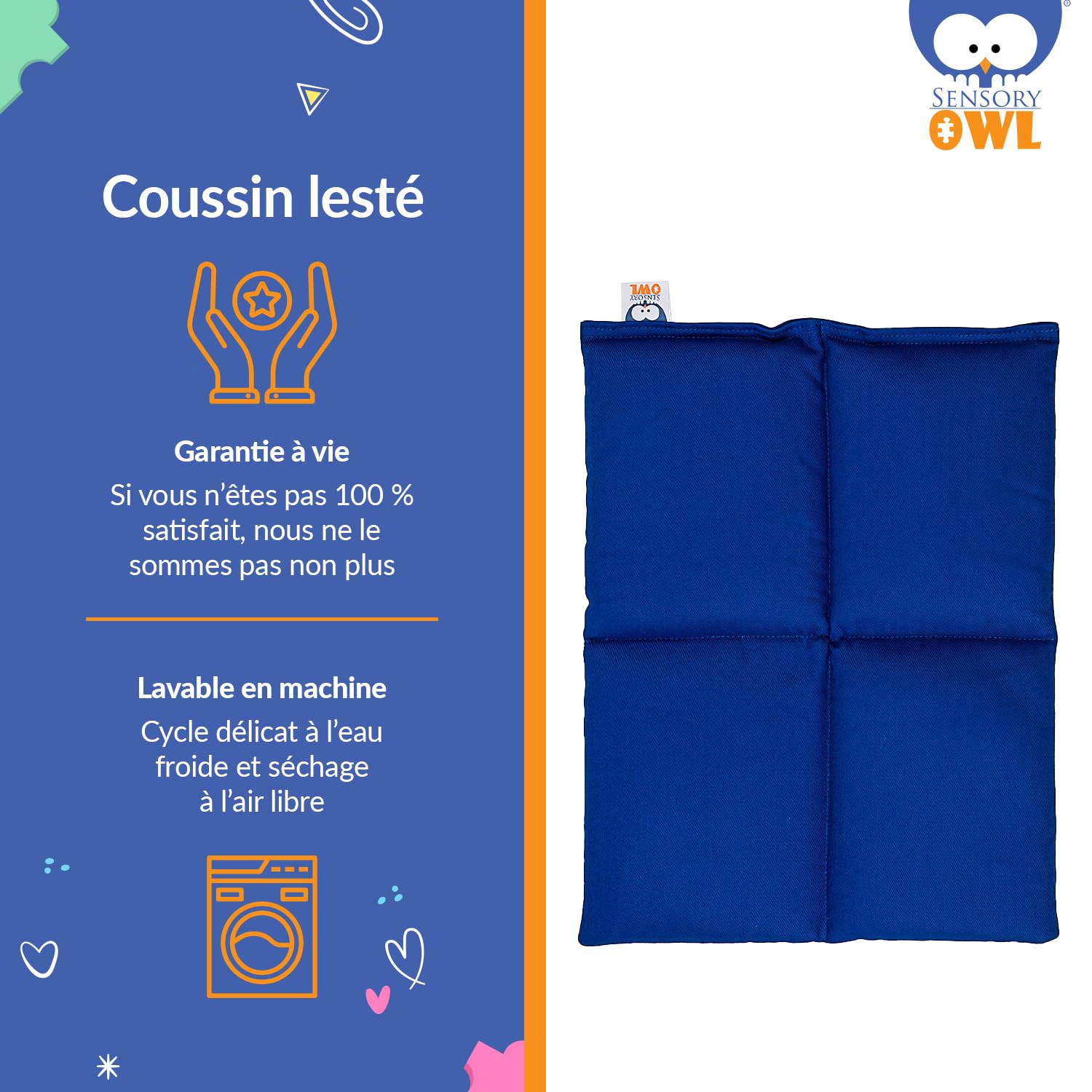 Coussin Lesté Coussin Pondéré pour Genoux Thérapeutique en Coton pour Enfants Adultes Réduction du Stress 30 x 40 cm 4 kg Bleu