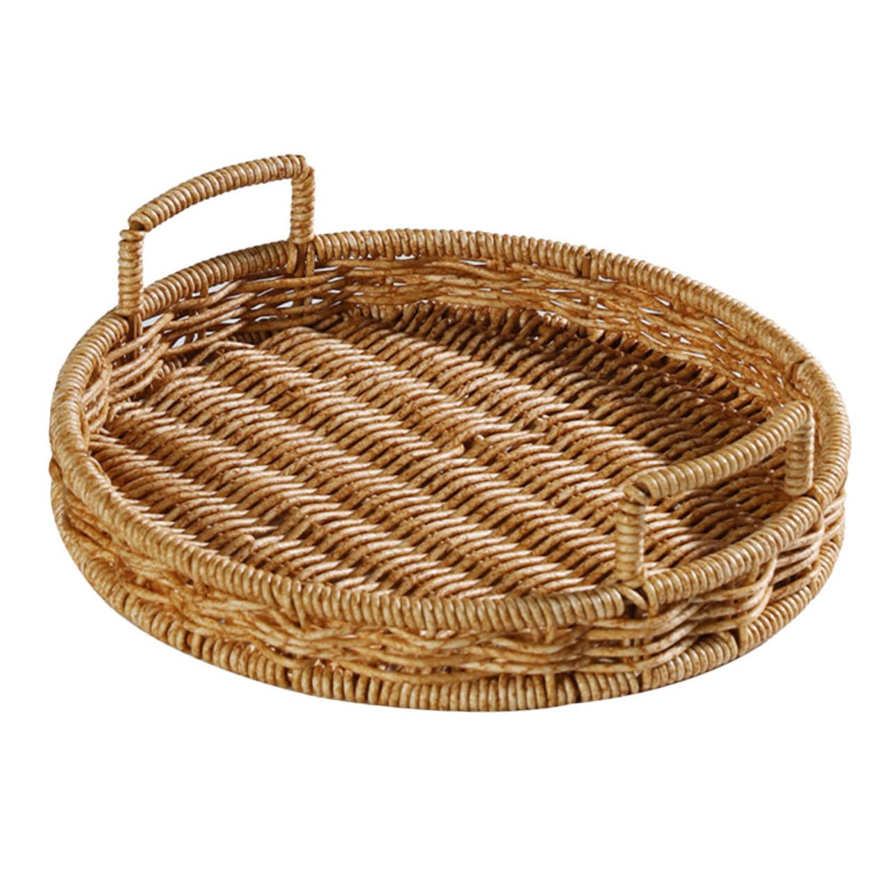 Fruit Basket Bread Storage Baskets Jewelry Tray Fruit Bowl Woven Snack Bowl Basket Woven Fruit Tray Large Basket Round Basket Bulk Baskets Light Brown Plastic Rattan re-usable Unomor