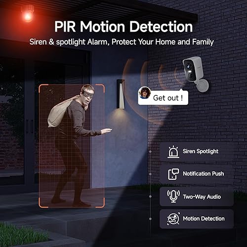 Miniatura 5 de fanxiang Cámara de seguridad inalámbrica 2K con batería recargable para exteriores, WiFi, rotación panorámica de 300, detección de movimiento AI,