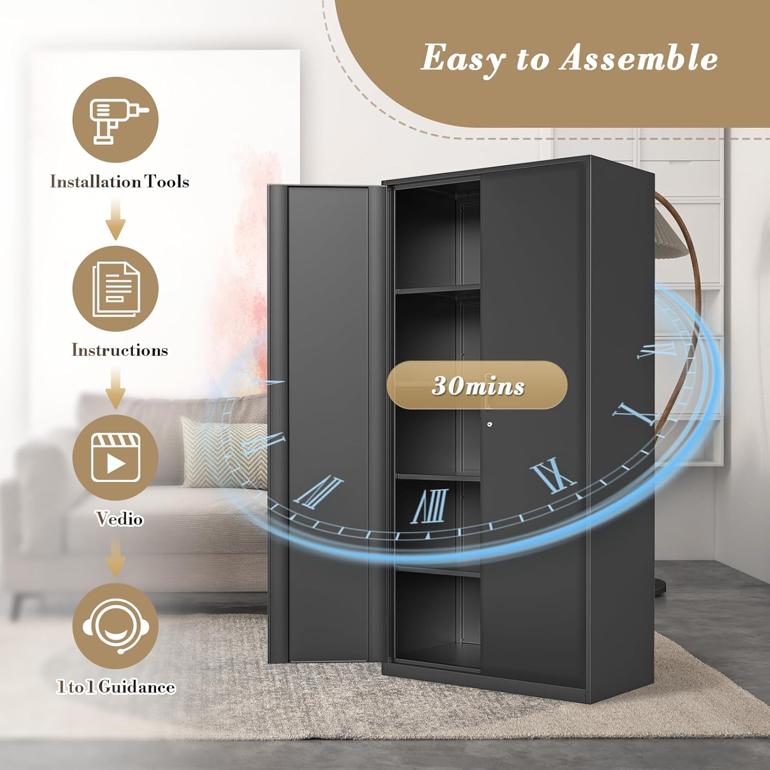 Athena Collection 72" Tall Storage Cabinet with 2 Lockable Doors and 6 Removable Shelves, Metal Garage Storage Cabinet for Files, Tools, Home Office, School, Garage, Kitchen, Black Black 6 Shelves with Hanging Rod image 9 of 10 B0DTPFWHSR