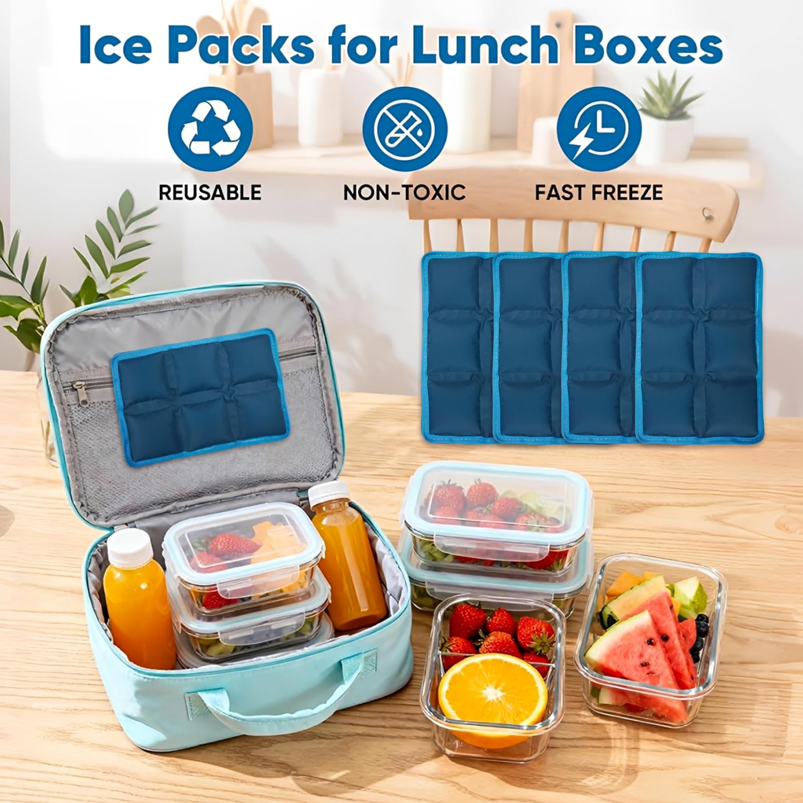 4 Pezzi Ghiaccioli per Borsa Frigo, Ghiaccioli Morbidi Riutilizzabili per Borsa Frigo, Mattonelle Ghiaccio, Ghiaccio per Borsa Termica, Elementi Refrigeranti, per Viaggi, Scuola, Picnic