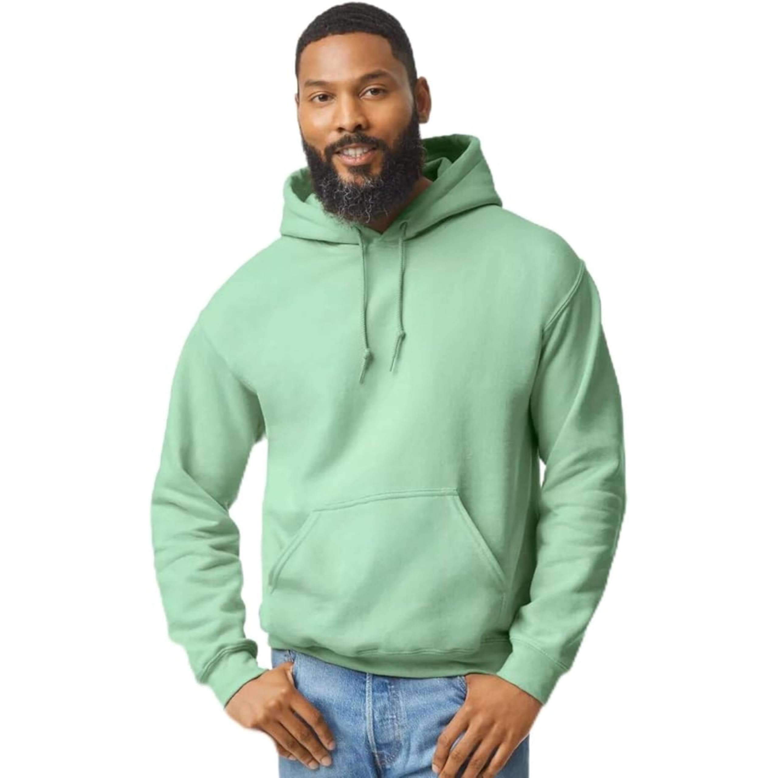 LE11® Mens Heavy Blend Hooded Sweatshirt Long Sleeve Pullover Hoodie (Mint Green - L)