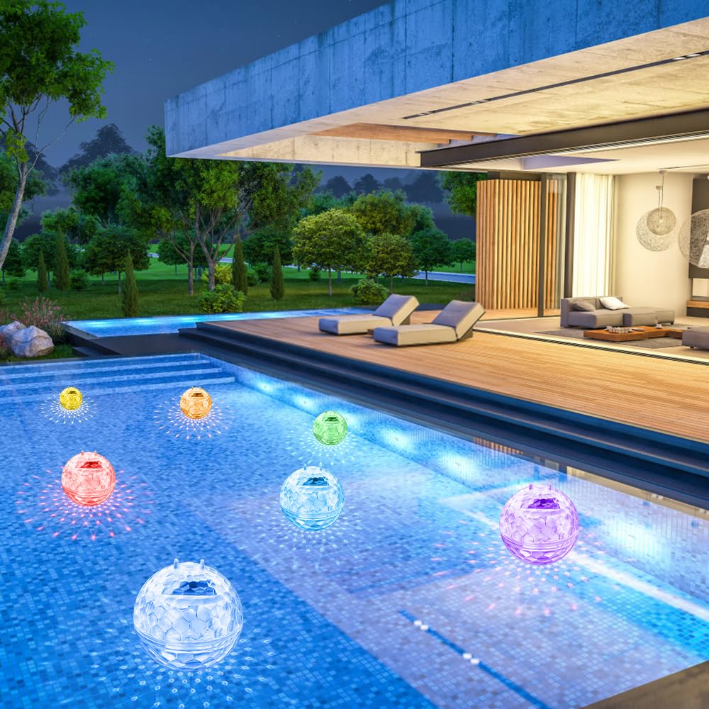 Solar Schwimmende Poolbeleuchtung, 2 Stück Teichbeleuchtung, Wasserdichte Schwimmkugel, LED Multifarbige Deko für Pool und Garten