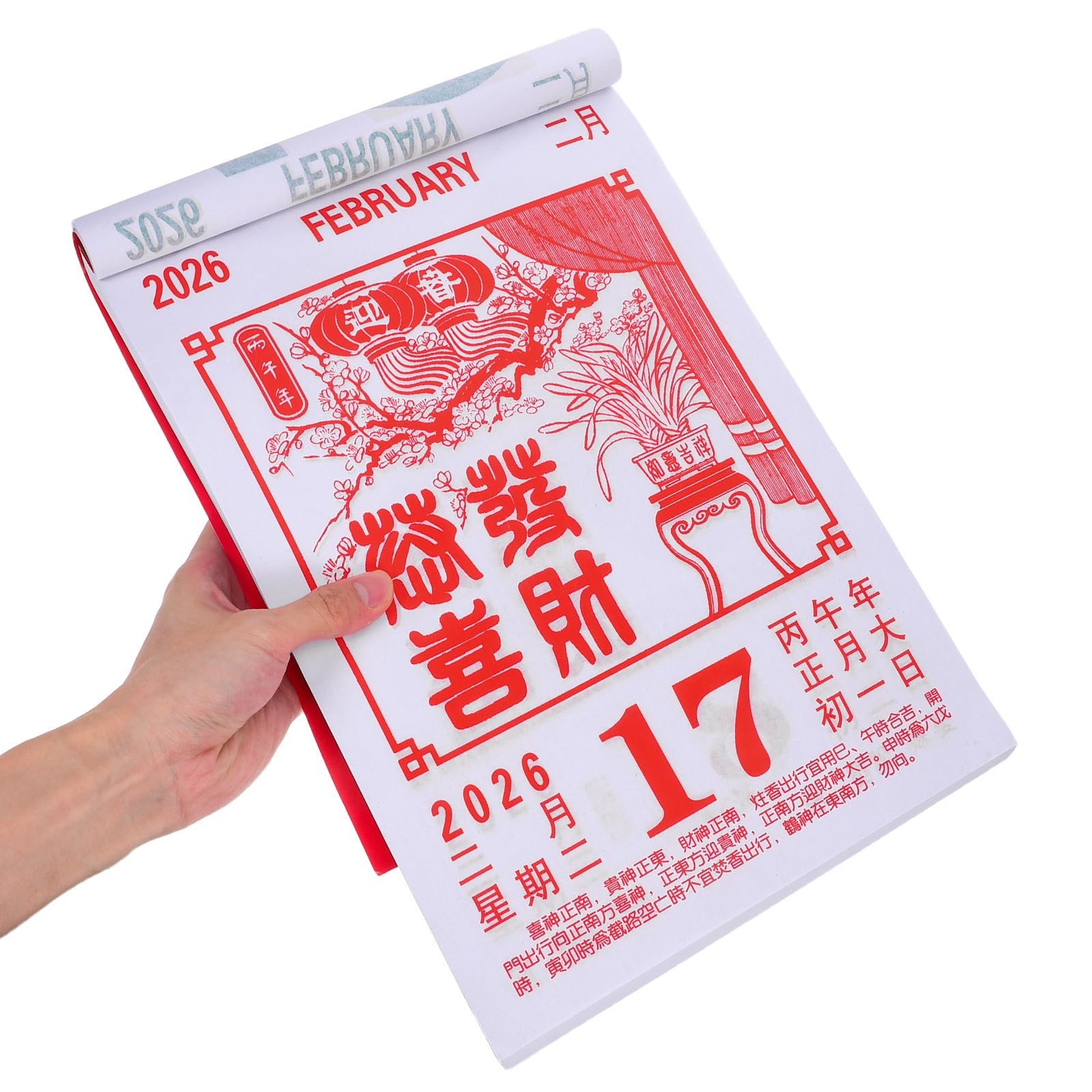 Hemobllo Calendario Lunare Cinese 2026 Anno del Cavallo, Calendario da Parete Strappabile in Carta Rossa Resistente con Date Auspiciose, per Casa e Ufficio