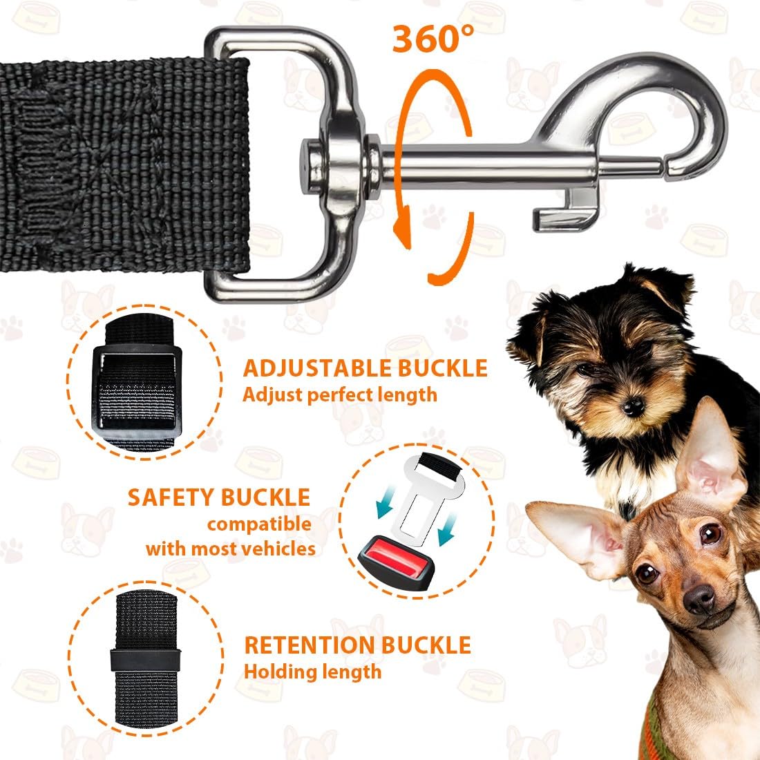 Ceinture Chien Voiture,3 Pièces Ceinture Voiture Chien,Ceintures Securite Chiens Voiture,Ceintures Securite avec Absorption des Chocs et Mousqueton,pour Chats et Chiot
