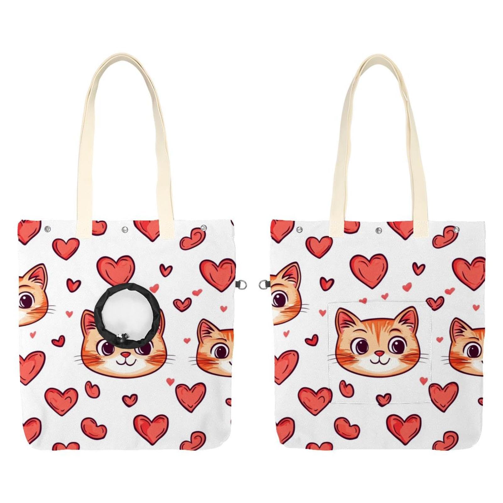 Sac à bandoulière en toile pour animal avec motif tête de chat dessin animé