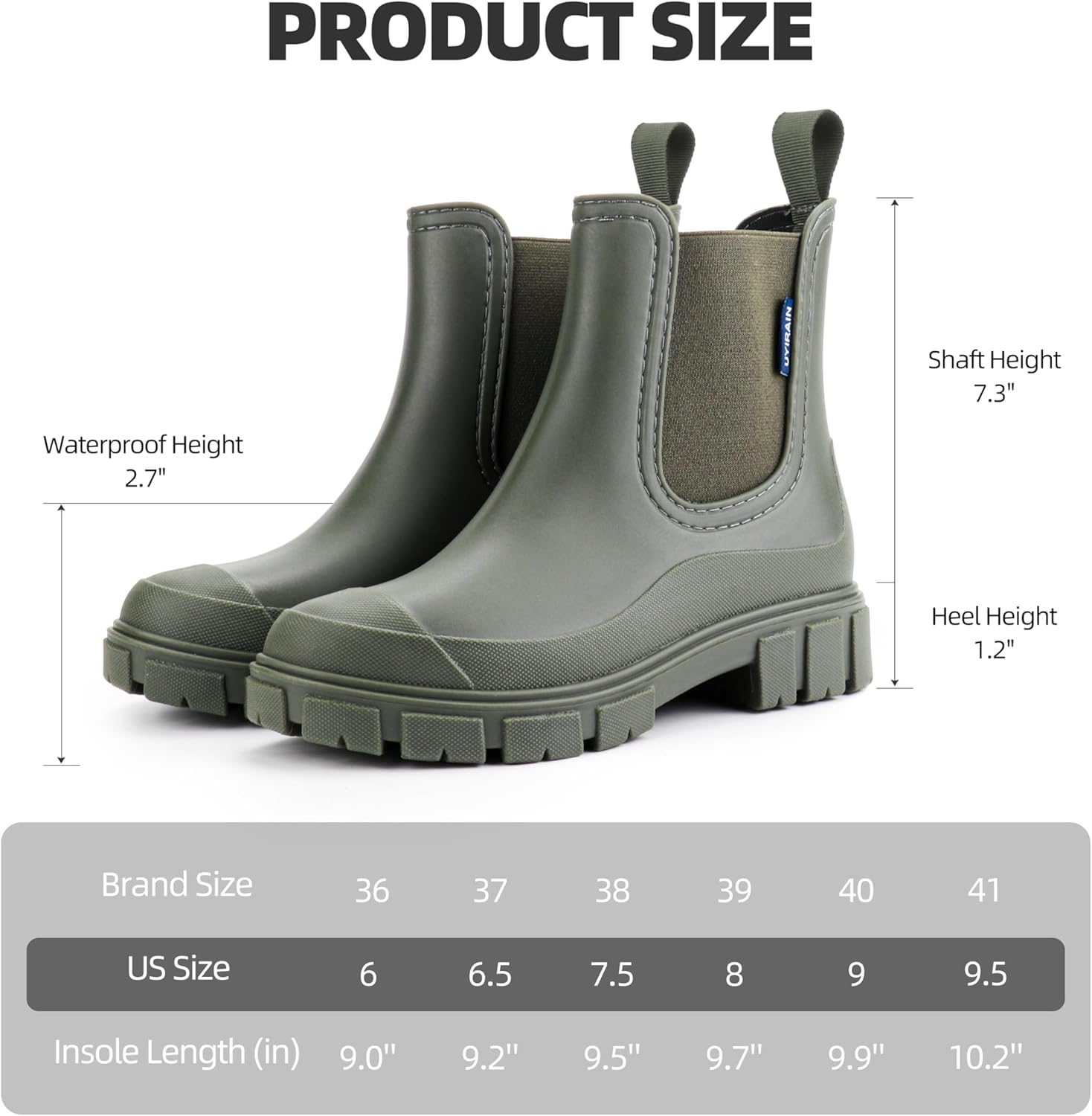 Women's Ankle Rain Boots – Waterproof, Non Slip Chelsea Garden & Outdoor Boots – Stylish Rubber with Cushioned Comfort Insole for Work & Daily Wear