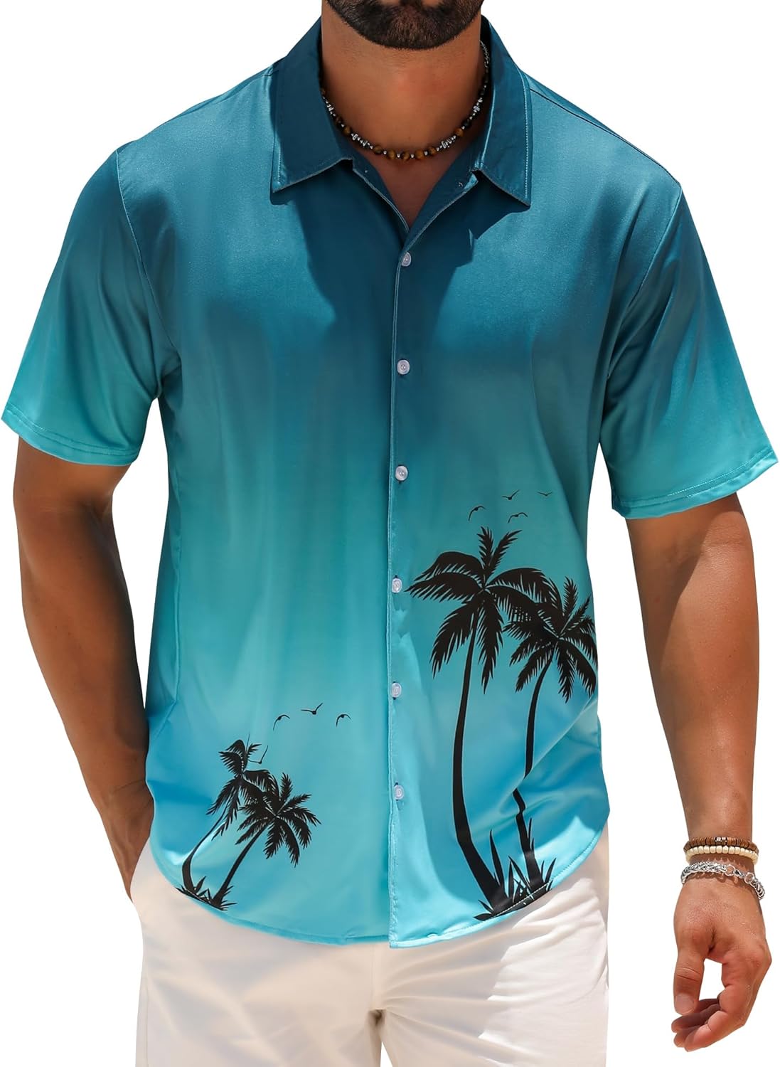 zeetoo Men's Hawaiian Shirts Short Sleeve Wrinkle Free Button Down Tropical Floral Holiday Beach Shirt