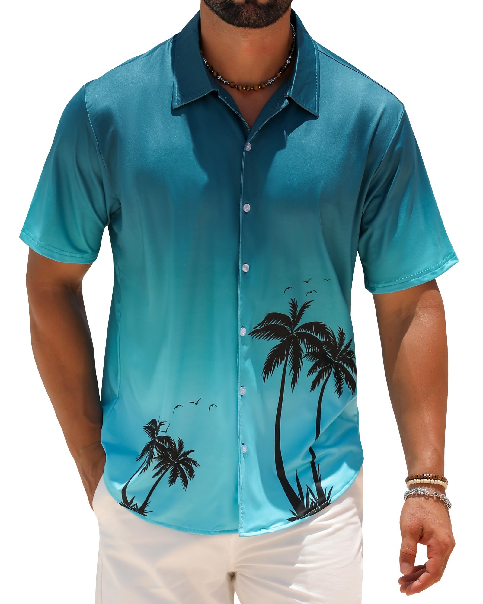 Men's Hawaiian Shirts Short Sleeve Wrinkle Free Button Down Tropical Floral Holiday Beach Shirt