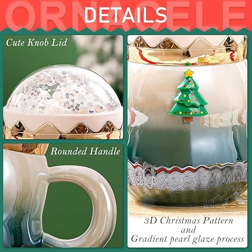 Miniatura 3 de Taza de Navidad, bonitas tazas de té de cerámica con tapa de Papá Noel de Navidad, taza de Navidad novedosa para leche, café, chocolate caliente,