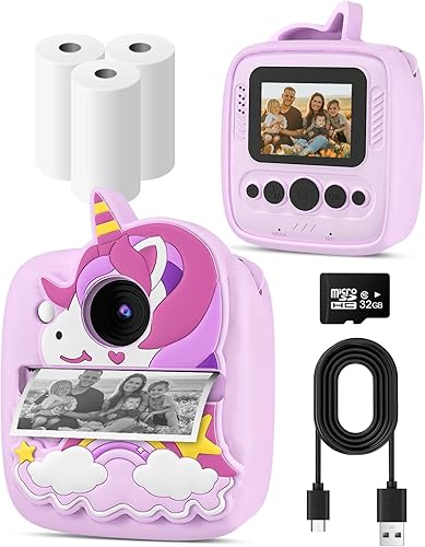 Miniatura 9 de Cámara de impresión instantánea para niños de 3 a 12 años, cámara para niños con tarjeta SD de 32 G y 3 rollos de papel, foto de 48 MP y video de