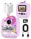 Instant Print Camera for Kids 3-12 Years, Thermal Print Kids Camera Toy is a Surprise Gift for Girls & Boys with 32G SD Card, 48 MP Photo, 1080P Video, 3 Rolls of Photo Paper (Purple)
