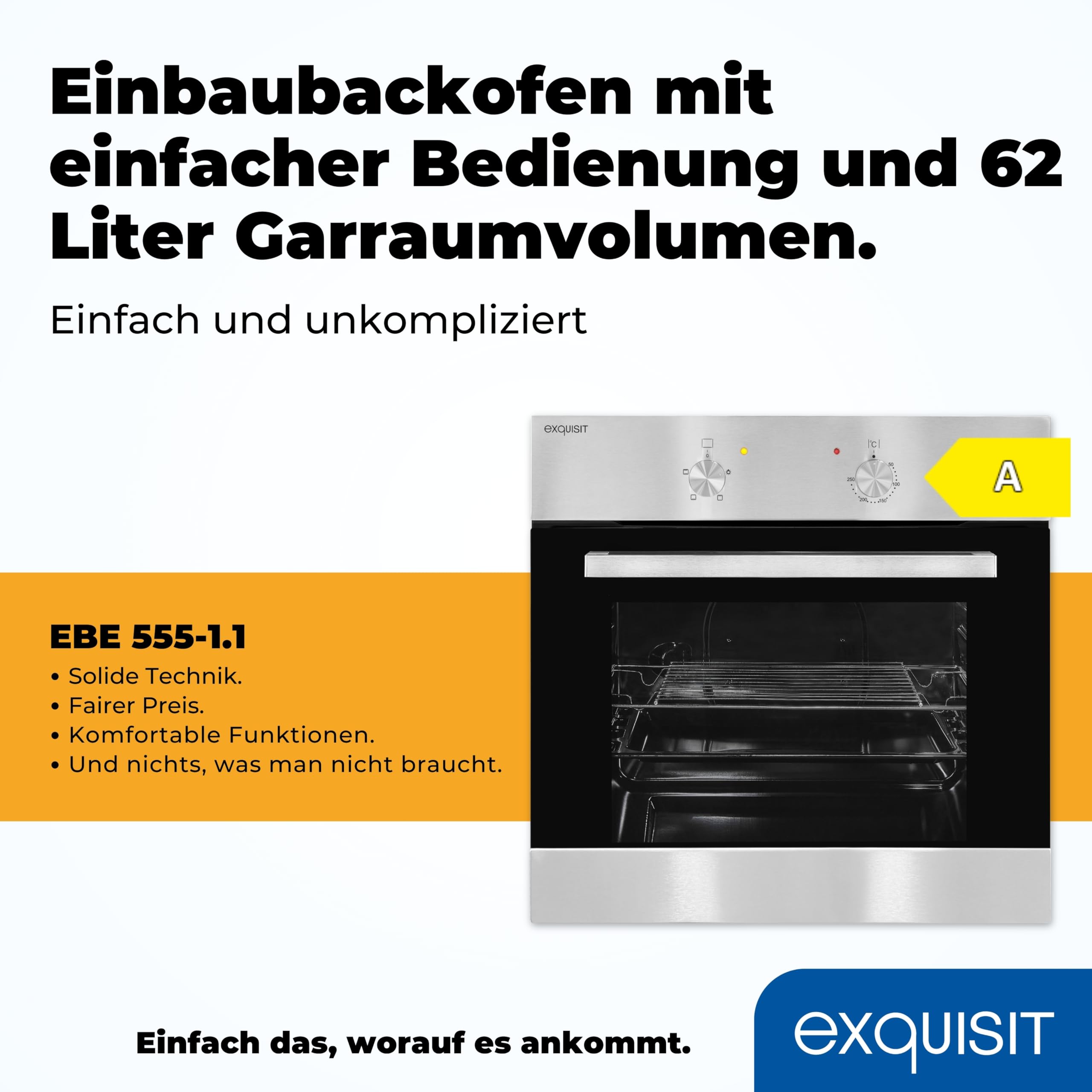 Exquisit Einbaubackofen EBE 555-1.1 62 L Garraum Silber