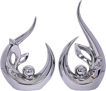2 PCS Silver Decor Accent Ceramic Statue Abstract Sculptures Centerpieces Mid Century Modern Decor for Tables Coffee Table top Decorations for Living Room Desktop Shelf Dining Room Kitchen