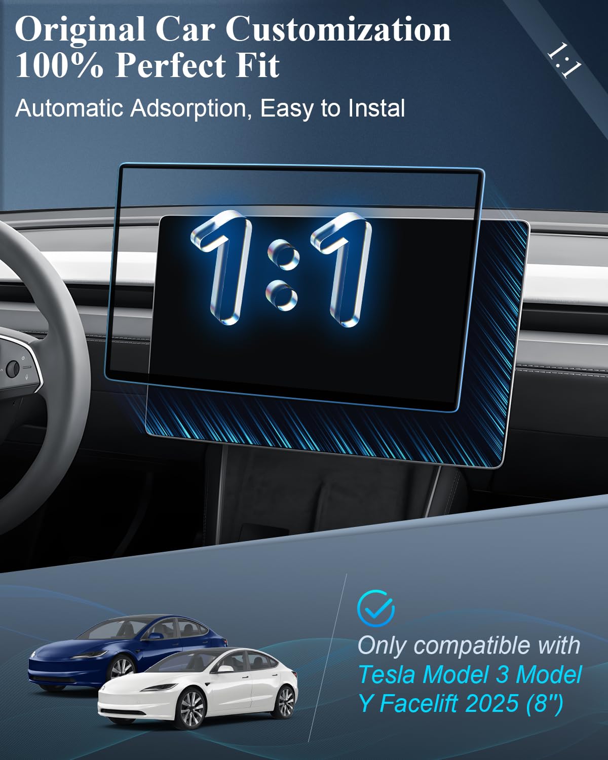 BIBIBO Protector de pantalla mate compatible con pantalla Tesla Model 3 de 15,4 pulgadas Modelo Y 2025 Facelift Modelo Exclusivo Navi Protector de pantalla, antirreflectante, antihuellas, modelo 3