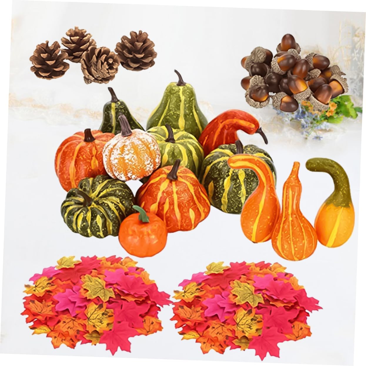Zerodeko Vivid Acorn Pumpkins Maple Leaves Fall Decor 141pcs DIY Props for Halloween Decor