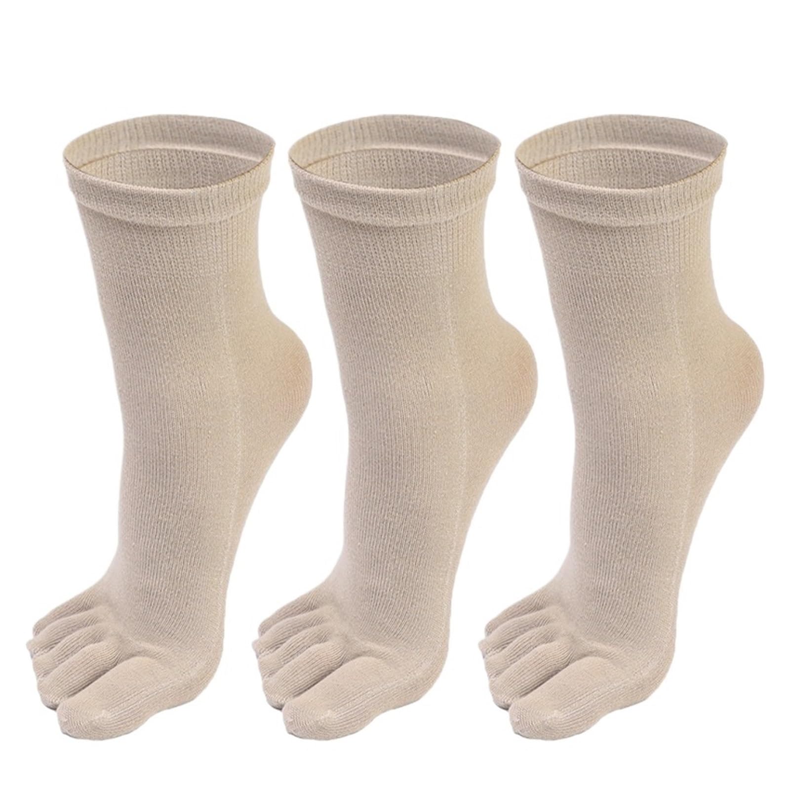 ITRHJTGP Finger Socks 3pairs Five Finger Socks Men Breathable Sports Five-toe Long Casual Middle for Fitness(Beige-3pairs)
