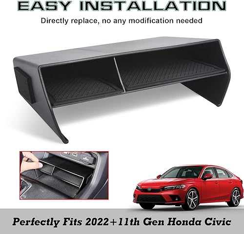 Miniatura 5 de Xotic Tech - Organizador de consola central de 2 capas para interior negro, bandeja de bolsillo compatible con Honda Civic de 11 generación 2022,