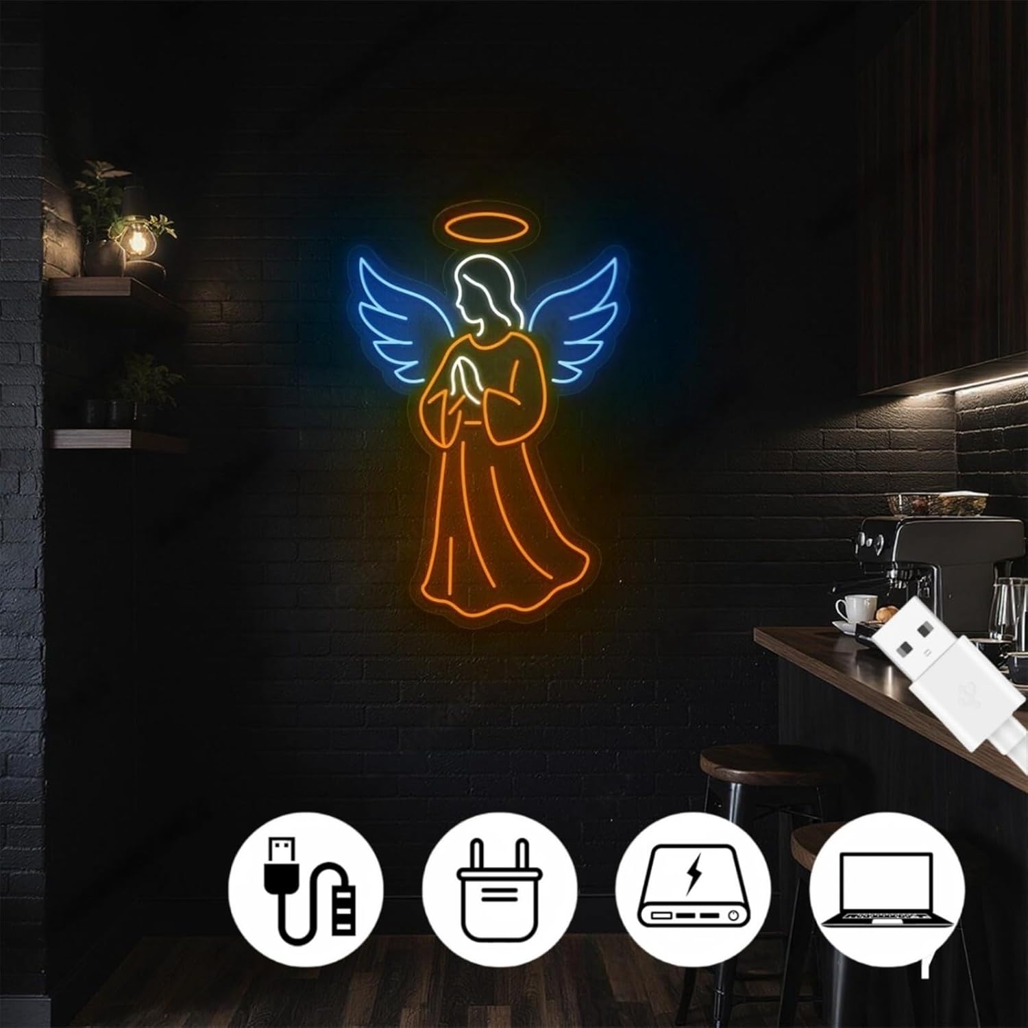 Guardian Angel Led Neon Sign, Easter Religious Personalized Holy Angel Neon Light Sign, Angel Wings Neon Sign Church Faith Prayer Room Wall Neon Decor Home Party, Wedding, Easter, New Year Gift