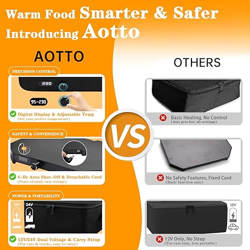 Miniatura 10 de Aotto Calentador de alimentos portátil para el automóvil, 12 V, 24 V, 2 en 1, mini lonchera eléctrica personal para cocinar y recalentar comidas en