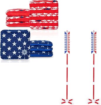 Play Platoon Set of 8 Fish USA Flag Tournament Cornhole Bags & Vertical Cornhole Scoreboards