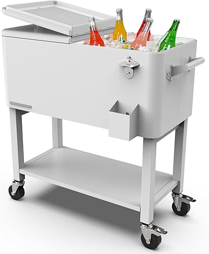 Permasteel - Hielera para patio exterior de 80 cuartos de galón con cuenco removible, carro de bar con hielera de bebidas para usar al aire libre,