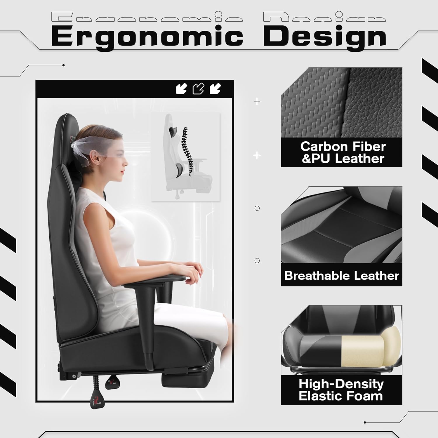 Homall Gaming Chairs, Computer Chair with Footrest and Massage Lumbar Support, Height Adjustable Game Chair with Headrest and Swivel Seat (Light Grey)