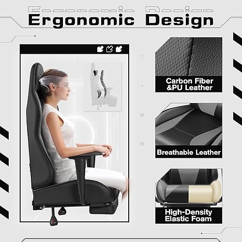 Miniatura 4 de Homall Sillas para videojuegos, silla de computadora con reposapiés y soporte lumbar de masaje, silla de juego de altura ajustable con reposacabezas