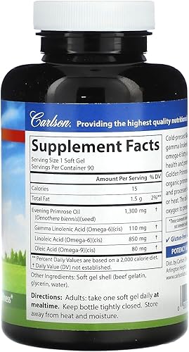 Miniatura 2 de Carlson Labs - Aceite de onagra dorada, 1300 mg, 90 cápsulas blandas