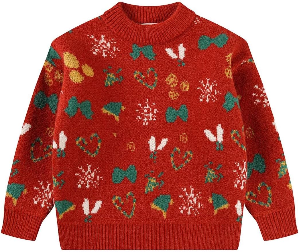 SMILING PINKER Little Girls Christmas Sweater Chunky Knitted Santa Reindeer Pullover Warm Winter Top